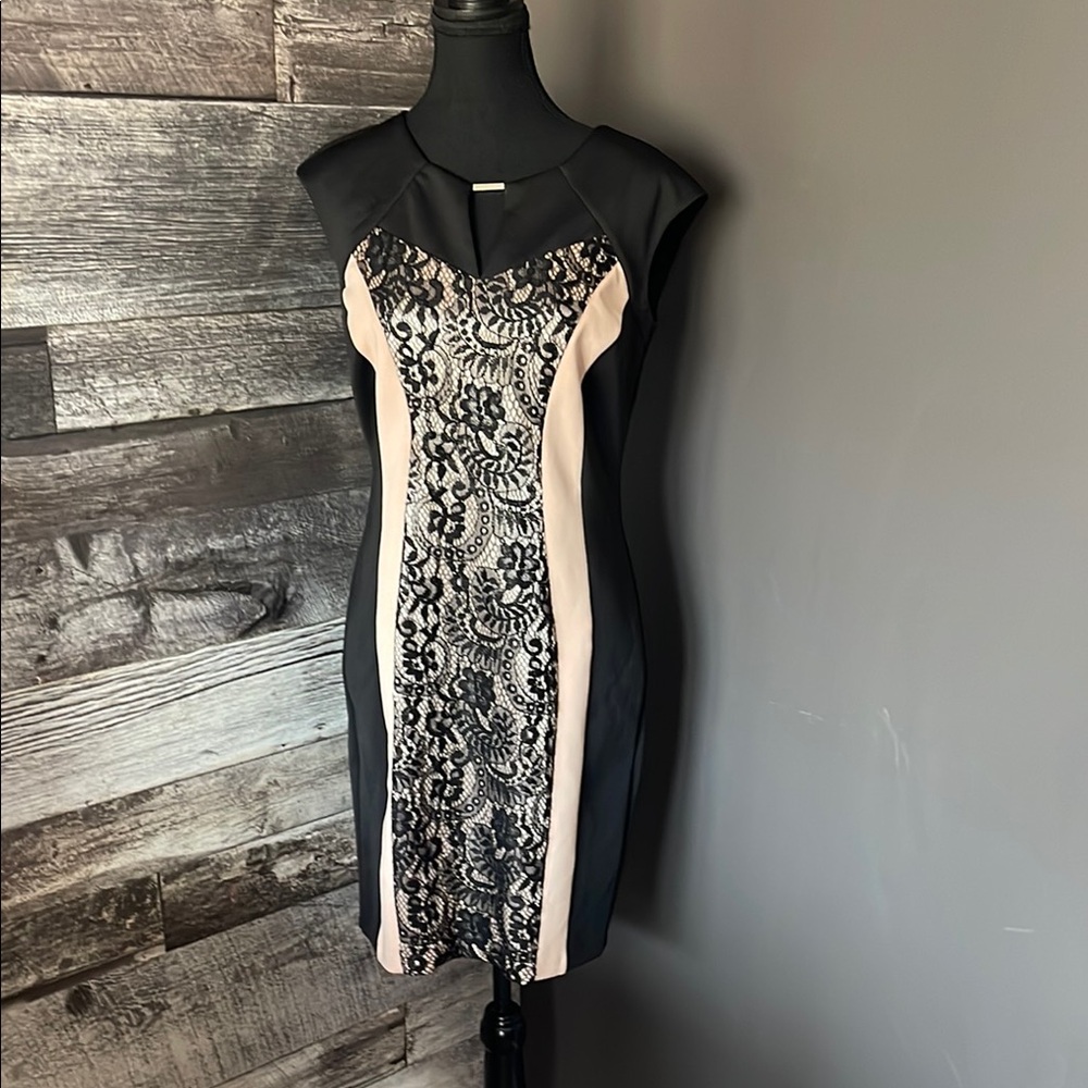 Elegant Black and Cream Lace Dress